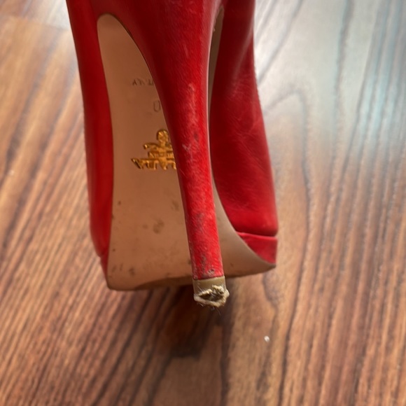 Bright Red Prada Peep-Toe Heels - Picture 6 of 9